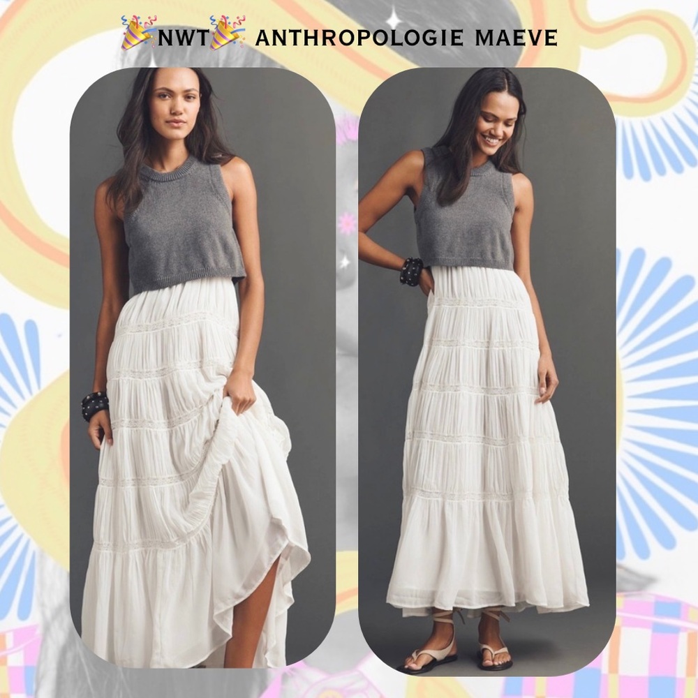 🎉🎉Maeve Twofer Tiered gray sleeveless sweater vest & white flowy dress